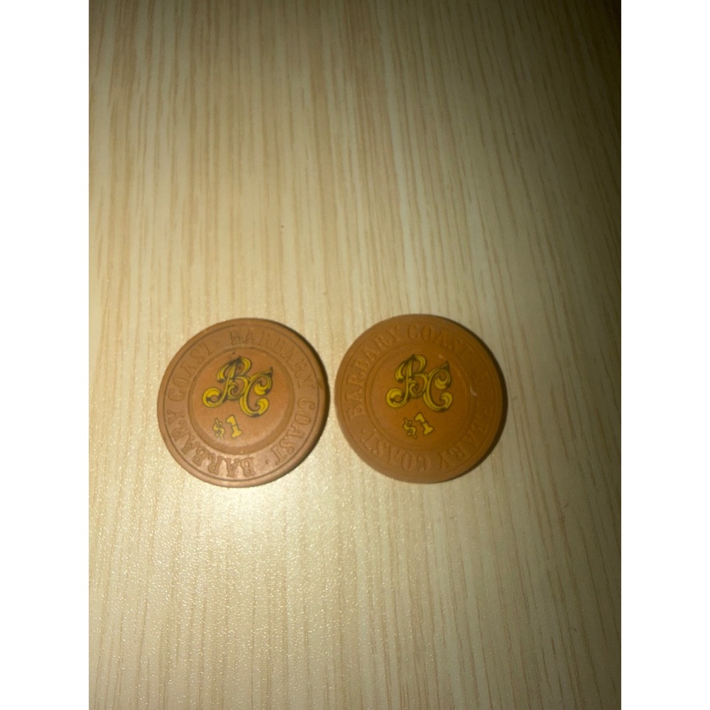 2 Vintage Barbary Coast Las Vegas $1 Casino Chips N1360 Obsolete